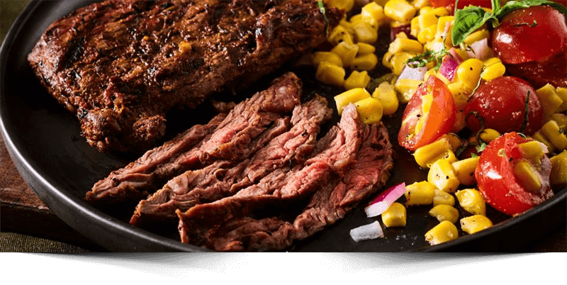 Cowboy Marinated Skirt Steak with Corn Salad