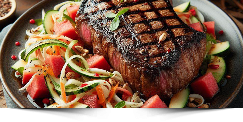 Ribeye with Jicama and Grilled Watermelon Slaw-horizontal Ribeye with Jicama and Grilled Watermelon Slaw